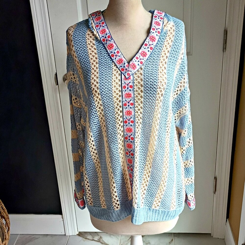 NEW! BOHO HOODED OPENWORK SWEATER By POL SZ M